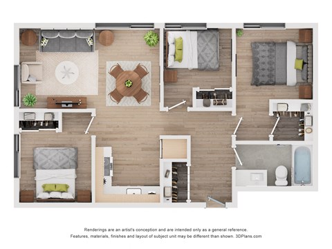 Floor plan for 3 beds, 1 bath, 872 sqft